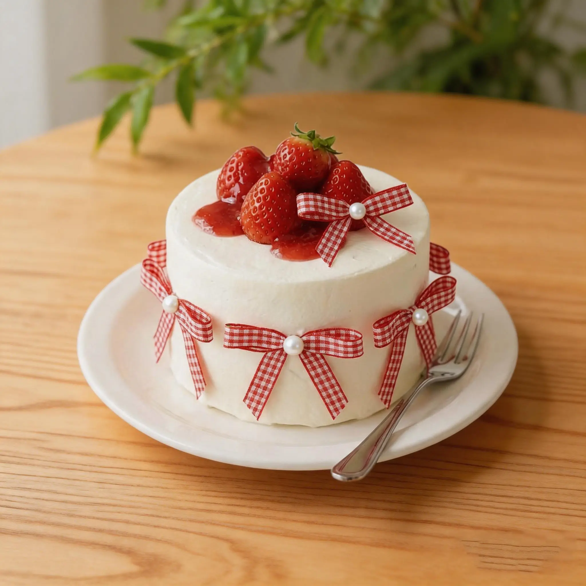 24 Pcs Strawberry Cake Decorations and Bow Cake Toppers Fake Strawberry Cupcake Topper Red Gingham Ribbon Bows for Birthday Baby Shower Bridal Wedding Picnic Party Table