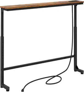 Rustic Brown Narrow Console Table Behind Sofa Couch, Design with Adjustable Height (25"-33") & Built-in Power Outlets, Includes 4.9' Power Cord - 5.9" D x 79" L
