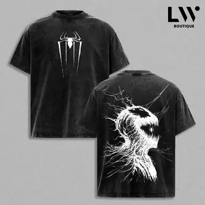 Vintage Washed Tee, Dark Symbiote Creature Art, Horror Ink Graphic Shirt, Oversized Fit, Heavyweight Cotton, Grunge Monster Aesthetic, Streetwear Tee, Unisex Graphic Shirt