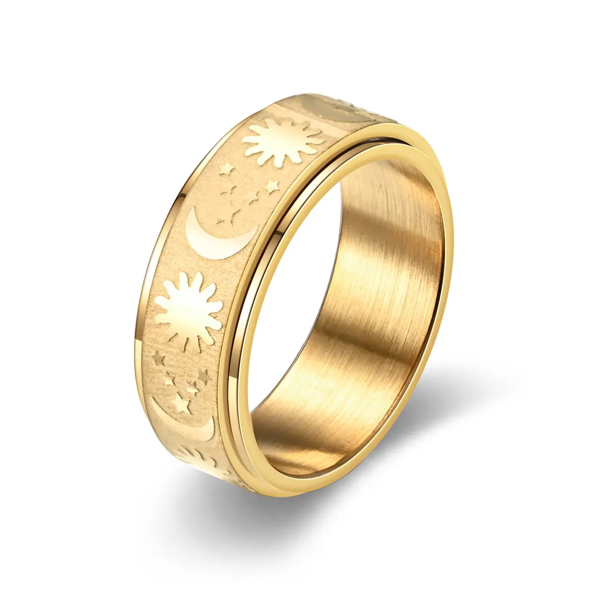Simple retro stars and moon rotatable ring for women and men
