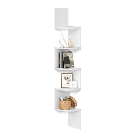 VASAGLE FSC Certified Wooden 5-Tier Corner Mounted Floating Shelves - Easy DIY Setup, Curved Modern Design, 13.2lb Capacity, Decorative Items for Bathroom Organizer, Shelves for Bedroom, Cool Room Decor