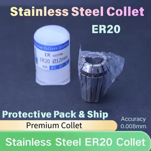 Stainless Steel Er20 Tube Clamp Anti-Rust Main Axis High Precision Elastic Jaw Premium Concentric Anti-Rust Machine Milling Cnc Industrial Accessories Elastic Clamping
