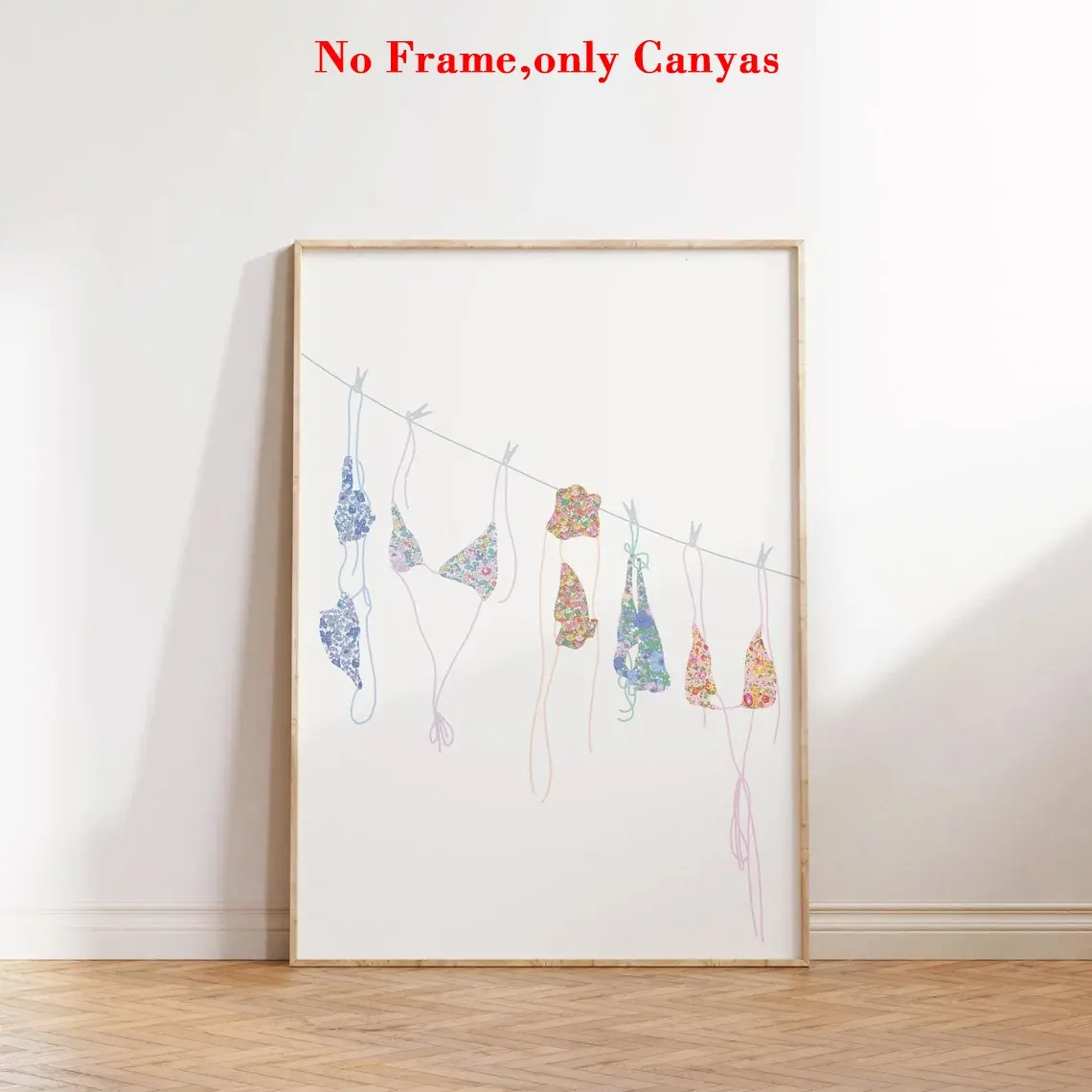1Pc, Wall Art, Vintage Poster, Bikini on Clothesline Art Print, Artistic Graphic Prints, Creative Design Print, Italian Summer Canvas Painting, Unique and Creative Wall Aesthetic Decor, Bedroom Decor for Living Room and Kitchen, Frameless, Unframed