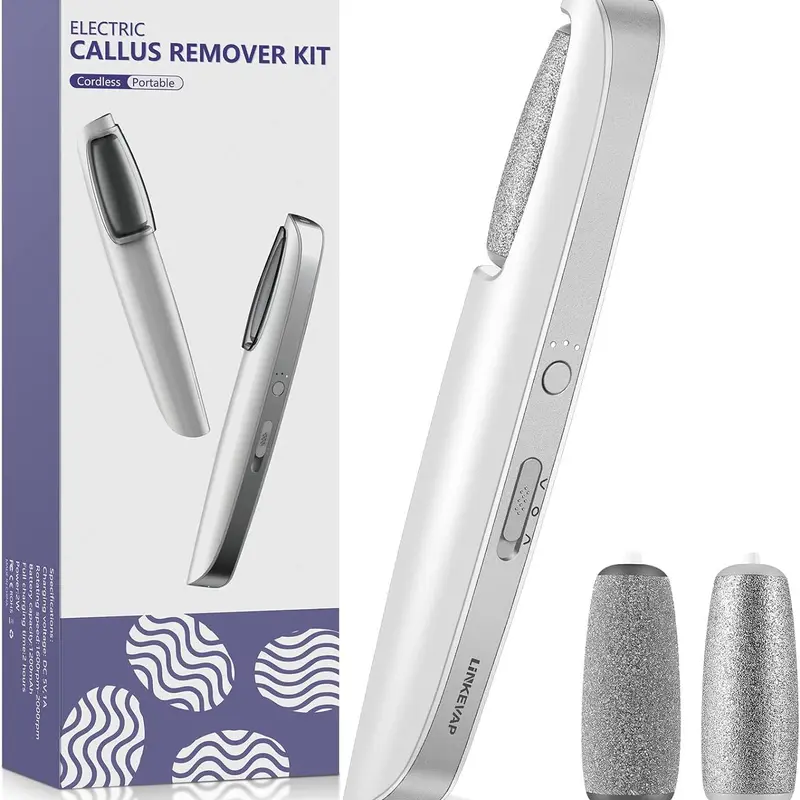 Electric Callus Remover for Feet - 200g Callous Removal Pedicure Tool Kit with Electronic Foot File, Replacement Heads, Hurt-Free Care, Cracked Heel Repair, Dead Skin Removal, Exfoliation for Adults' At-Home Spa Nail Care