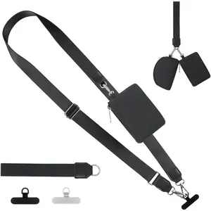 Phone Lanyard Crossbody, Clip and Go Strap for Phone with Detachable Wristlet Wallet, Adjustable Lanyard, Metal Phone Tabs, Suitable As for Women, Daughters, Besties,  Black