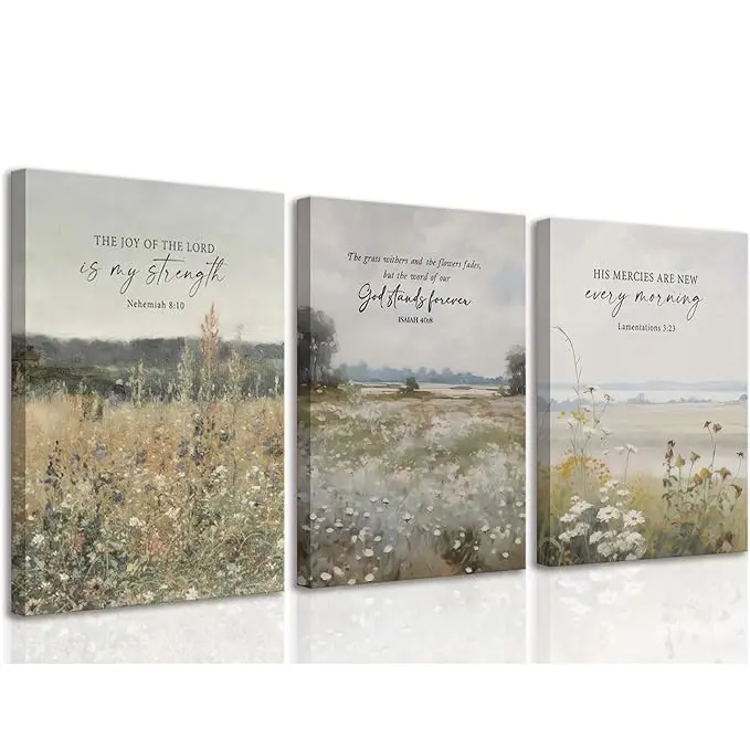 GJJXYCZF Minimalist Christian Bible Verse Unframed Canvas Print Set - Jesus & Scripture Flower Design, Fade Resistant Bible Verse Graphic Wall Arts, Wall Picture Decor for Home Office, Church Gift