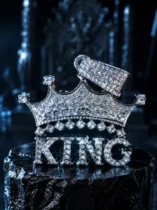 Lion King CZ Iced Out Pendant, Silver Stainless Steel, Unisex Streetwear Hip Hop Costume Jewelry Charm
