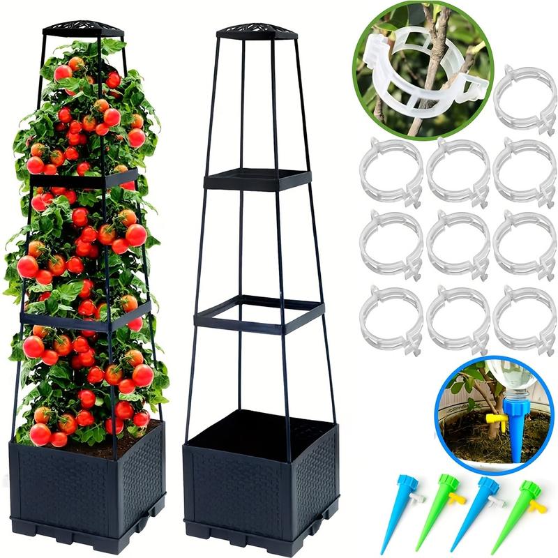 2pack 3 Tiered Tomato Planter with Trellis- 45"Raised Garden Bed Planter Box, Tomato Cage& Planter for Small Climbing Vegetables, ldealfor Patio, Indoor & Outdoor Gardening