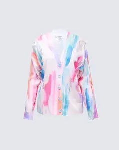 Omie Multi Print Distressed Cardigan