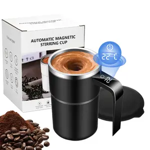 Magnetic self-stirring coffee mug, rechargeable, with LCD temperature display, perfect for coffee, milk, cocoa, suitable for office, kitchen, and travel use