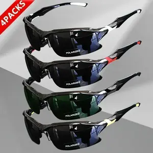 4PCS Unisex Polarized Sunglasses, Vintage Thin Horn Rim Square Rhinestone, UV400 Windproof Blue Light Blocking, Gold Oval Telescopic Eyewear for Driving Fishing Golf Outdoor Daily