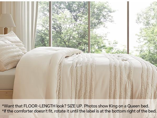 BEDELITE Boho Comforter Set, Tufted Striped Bed Set  Soft Vintage Farmhouse Comforter for All Seasons, Boho Home Decor Fluffy Jacquard Bedding Pillow Shams