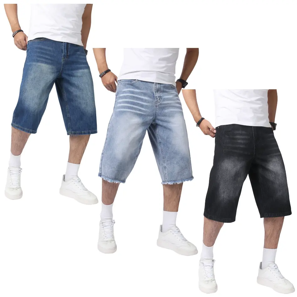JUNBAOSS Men's Multi Pack Baggy Jean Shorts Y2K Casual Vintage Wide Leg Skater Denim Shorts Fashion Comfy Loose Fit Long Streetwear Hip Hop Summer Jorts Denim Shorts Below Knee