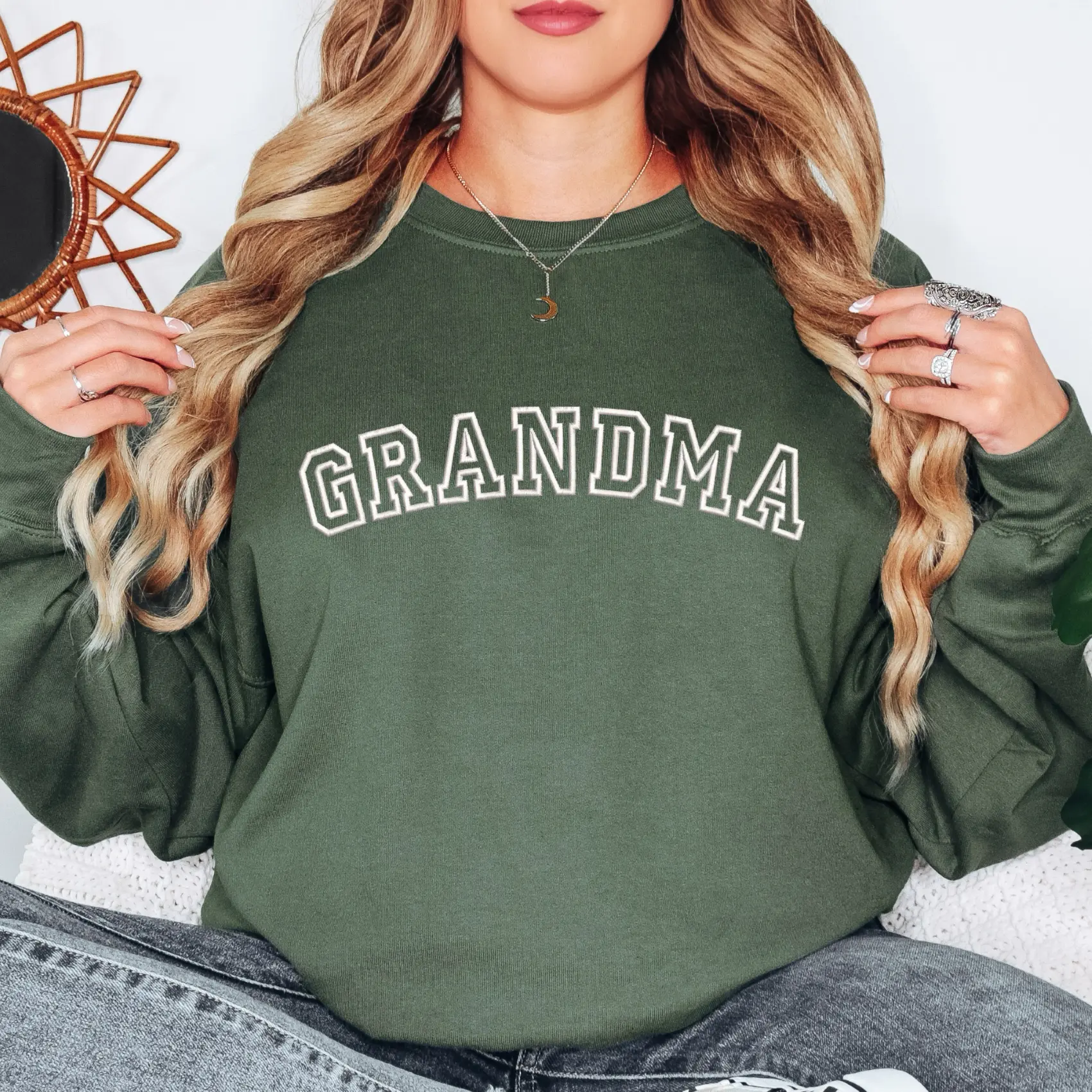 Grandma Embroidered Sweater | Unisex Crewneck Sweatshirt | Add Your Custom Name |Gifts for Mimi | Gma Life | Personalized Gift for Grandma