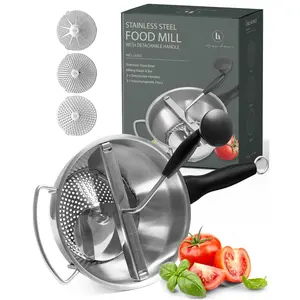 Hungry Artisan Stainless Steel Food Mill with Detachable Handle – Hand Crank Grinder for Baby Food, Tomato Sauce & Mashed Potatoes – Includes 3 Discs – Easy to Use & Clean – Great for Home Chefs, Parents & Canning