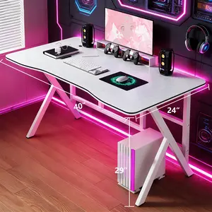 40 Inch White Gaming Desk, Ergonomic Carbon Fiber Computer Desk with K-Brace Support, Small Space Home Office Desk with Cable Management