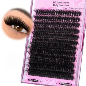 Fluffy Lash Clusters Thick 200D Volume Eyelash Clusters 14-20mm Wispy Individual Lashes D Curly Cluster Eyelash Extensions 240pcs DIY Lash Extension for Beginners