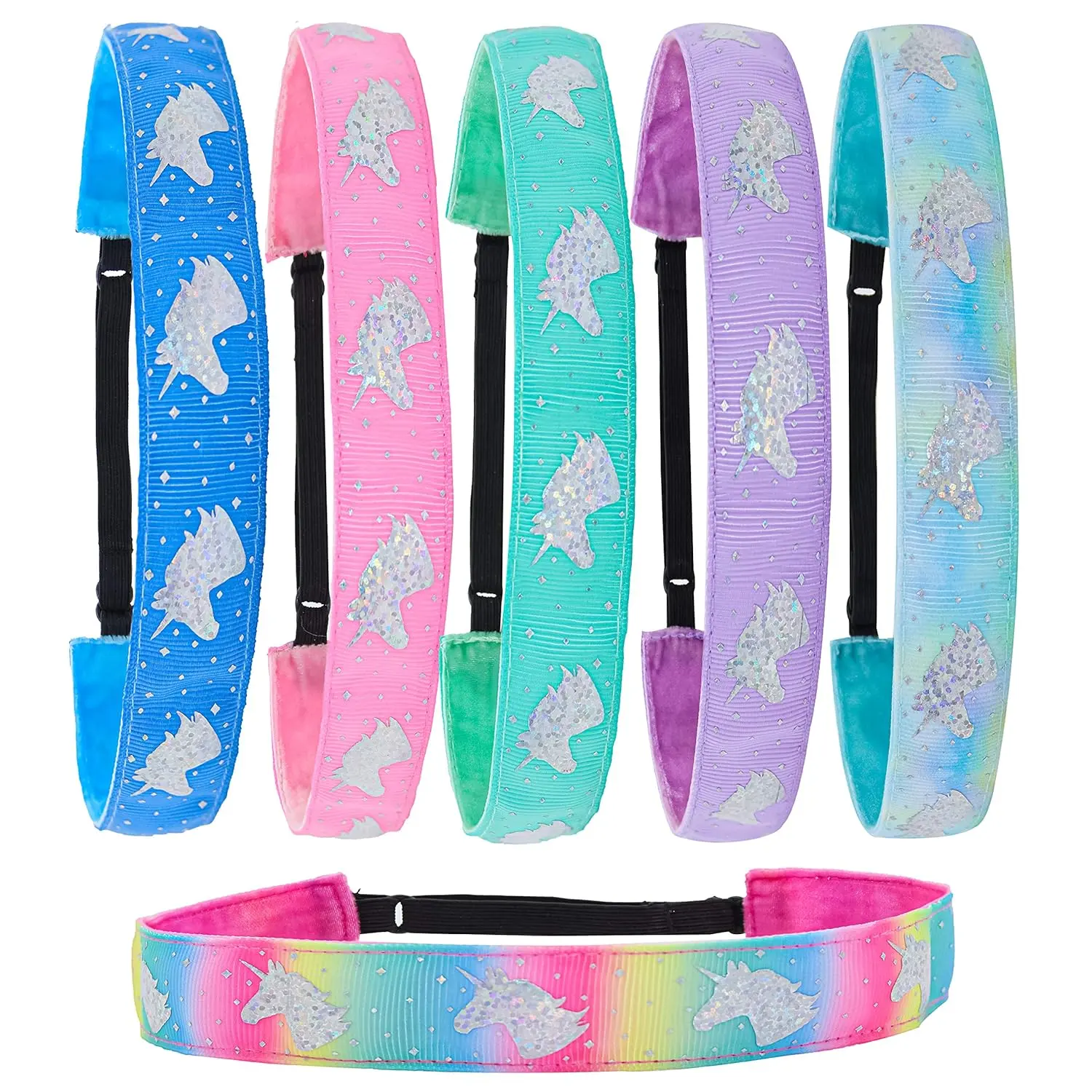 6 Unicorn Headbands for , Adjustable No Slip Glitter Hair Bands for , Cute  Sports Head Bands, Sparkly Soccer Gymnastics Headband, Sparkle Hair Accessories