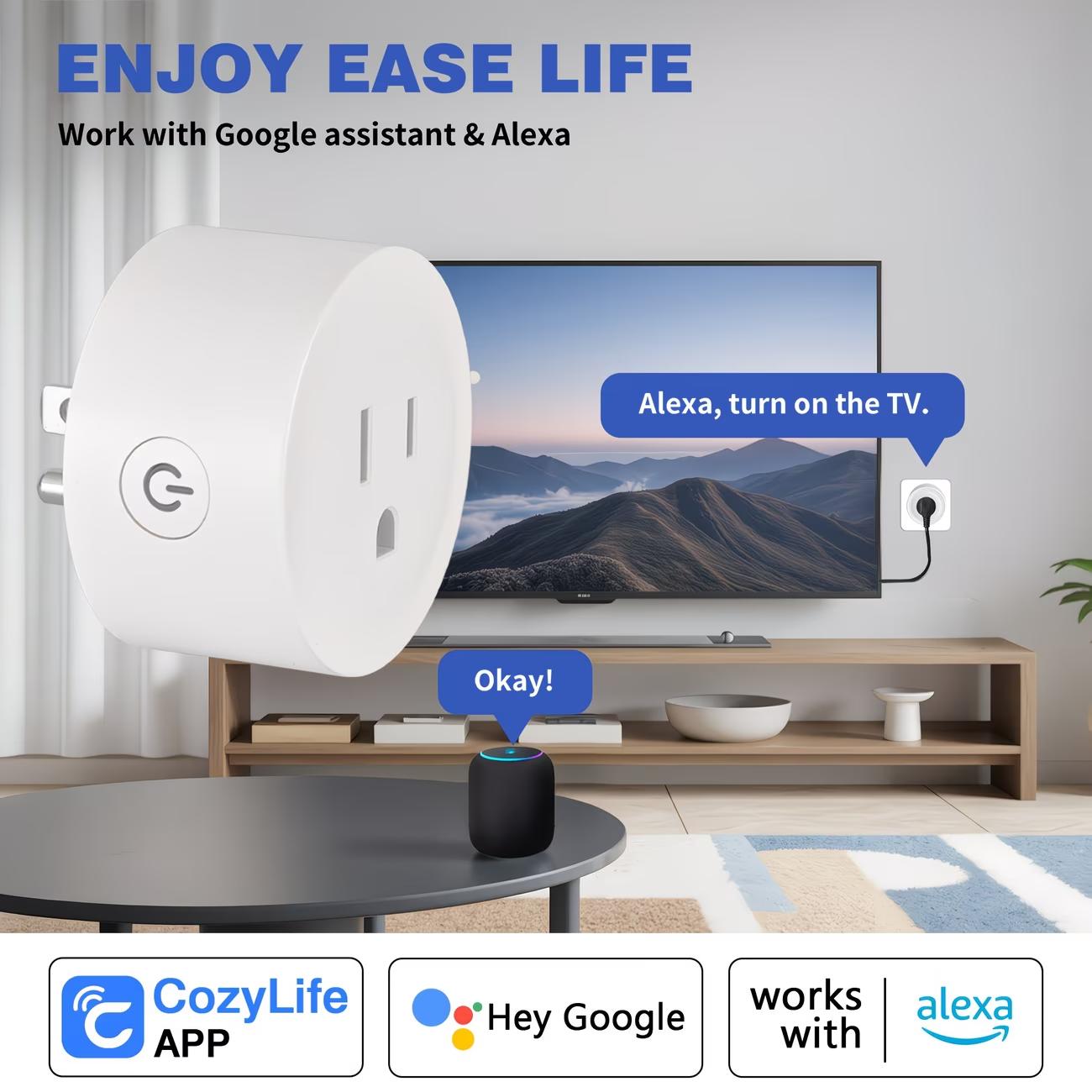 WiFi smart socket, power outlet with timer function and app control, multi-functional mini smart socket suitable for home and office, Alexa compatible.