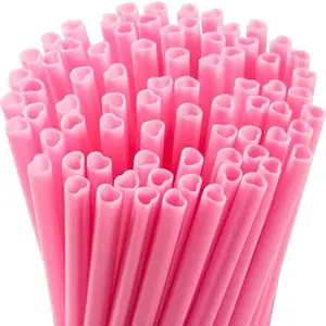 50 PCS Valentine Heart Shaped Pink Straws, Reusable Drinking Cute Straw for Valentine's day Cocktail, Birthday Party, Bridal Shower, Wedding Supplies, Valentine Party