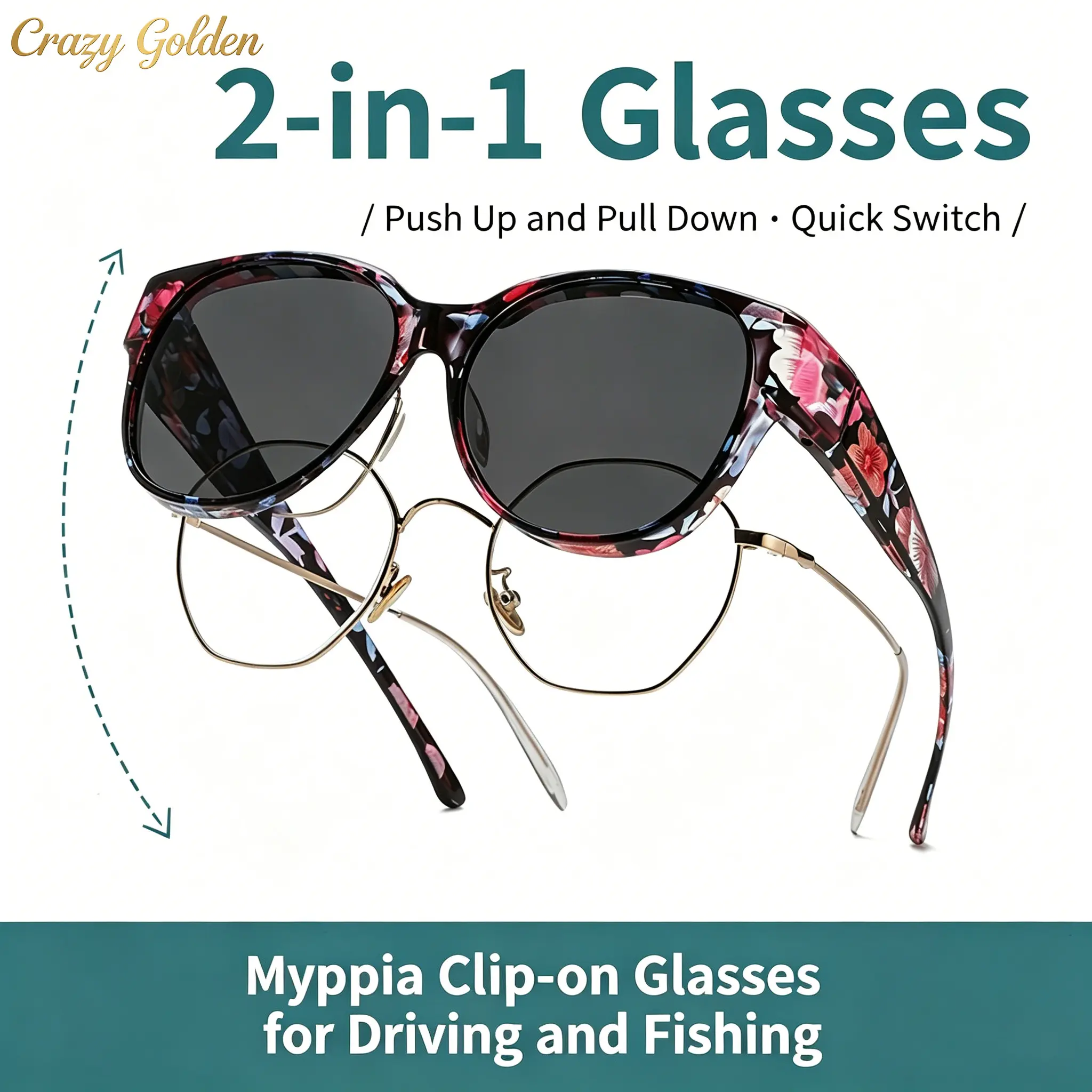 1-2 PCS Floral Polarized Sports Sunglasses for Driving, Uv Protection Sunglasses, Myopia Glasses-Compatible, Sun Protection Anti-Ultraviolet Fashion Eyewear
