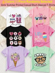 Randomly send 1pc from 6 Colors, 【Summer T-shirts-Daily and Festive Party Knitted Tops-Comfortable Round Neck T-shirts-Birthday or School Uniforms-Professional Shirts, Fun Pattern T-shirts, Outdoor Styles】
