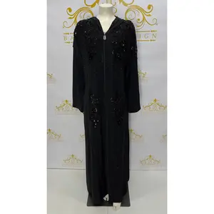 Fancy Hooded Women’s Abaya, Embellished Sequined Design Black