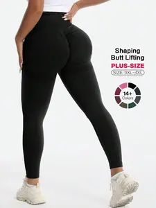 Plus Size High Waisted Butt Lifting Fitness Leggings, Women Squat Proof Yoga Pants, High Elasticity Quick Dry Tight Workout Trousers,Peach Hip High Waist Design With Tummy Control, Suitable For Exercise, Sports, Cycling Black Spring