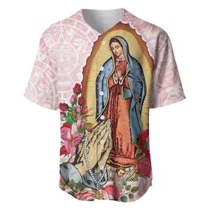 Our Lady of Guadalupe Pink Baseball Jersey, Christian Faith Button Shirt, Catholic Religious Gift, Floral Prayer Jersey for Men & Women