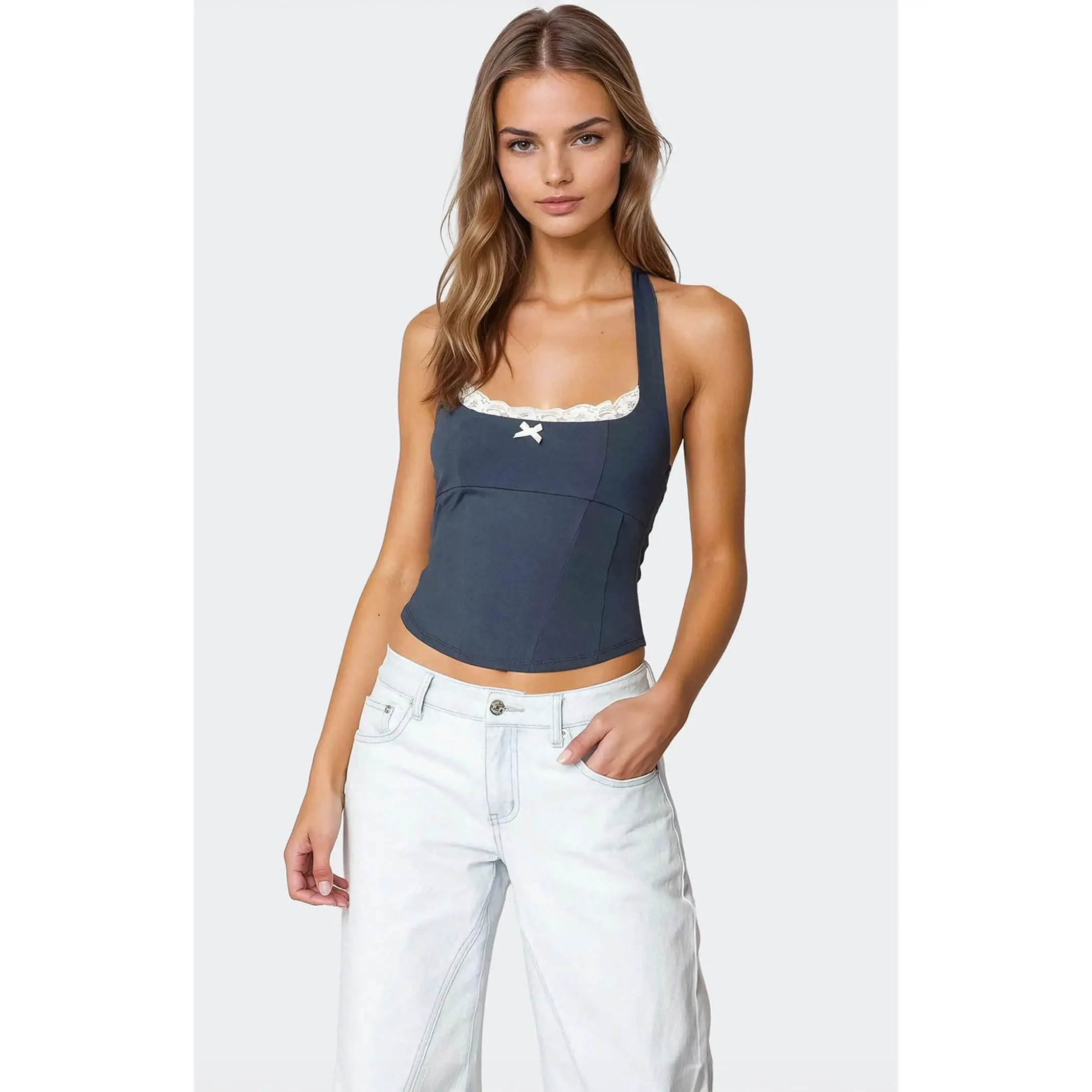 Edikted Women's Peekaboo Lace Halter Bustier Top