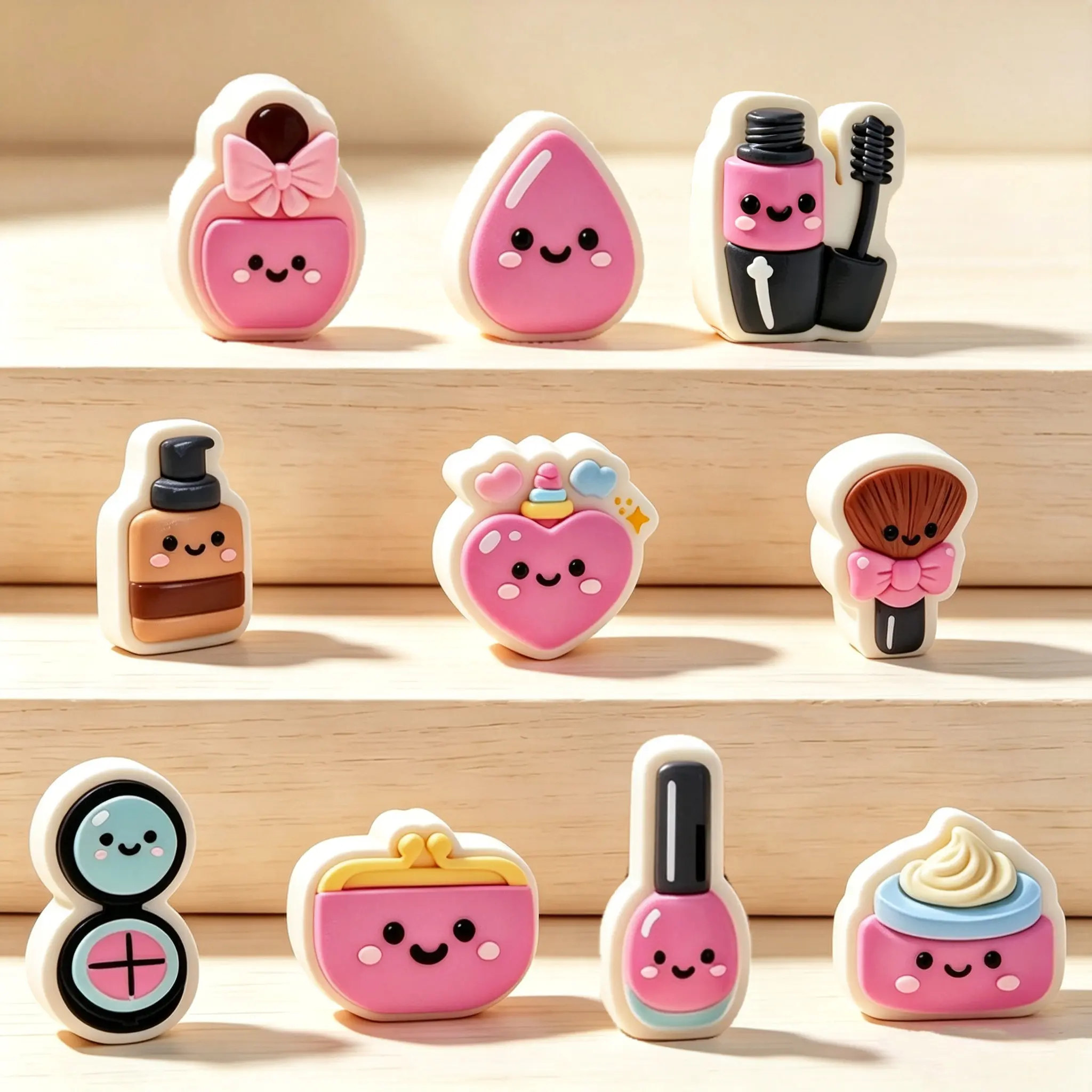 TABASQUISHY Back To School 10-Style Cute Beauty Taba Squishy Toy Set, Realistic Beauty Cosmetic Slow-Rising Squishies (Makeup Bag, Perfume, Foundation, Mascara Brush, Nail Polish, Face Cream, Powder,sponge), Kawaii Stress Relief Sensory Fidget Toy