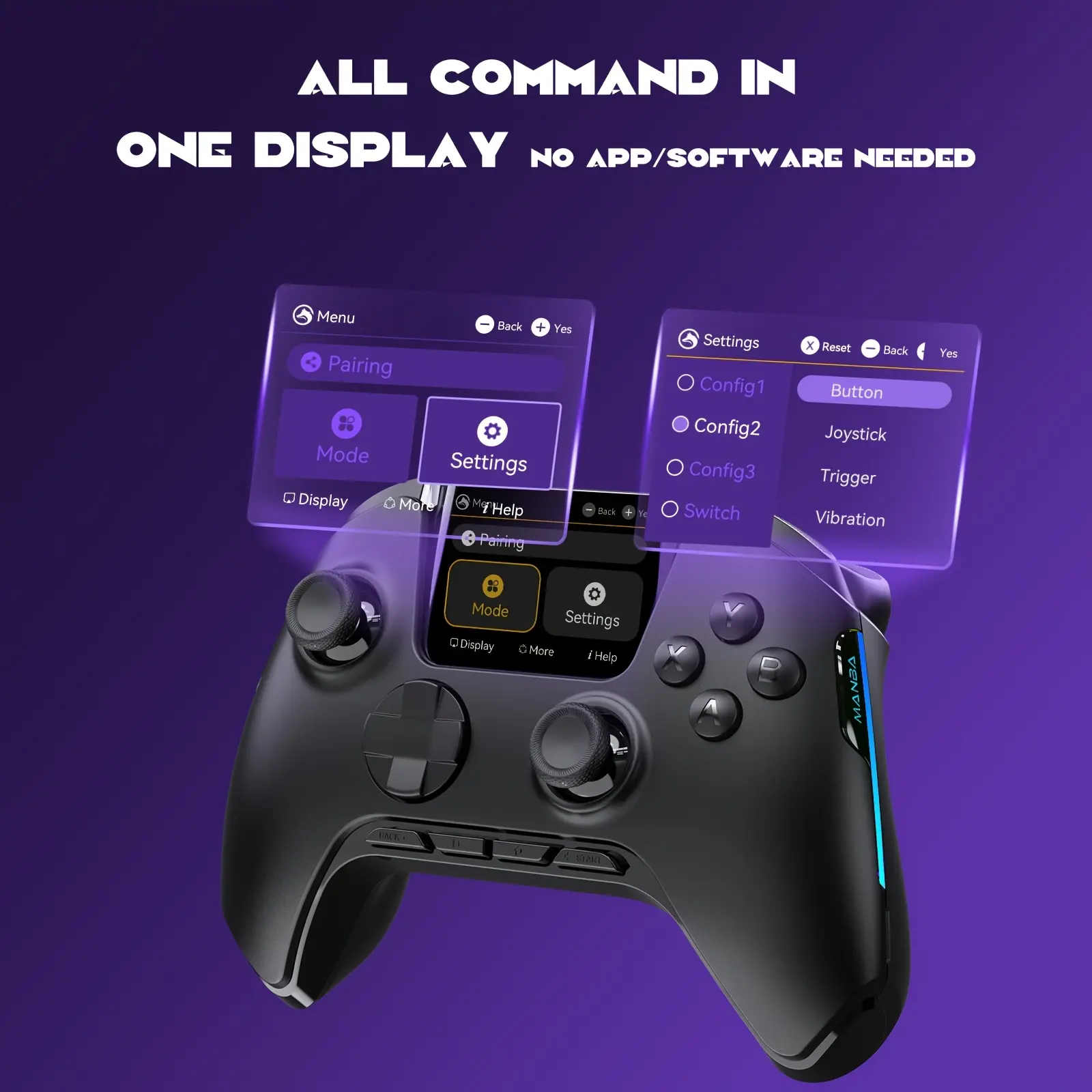 Interactive Screen Wireless Gaming Controller for Pc/Switch/Ios/Android/Steam Deck, Hall Effect Stick And Trigger, RGB Lighting, Remappable Buttons, 1800Mah with Charging Dock -V2/Black (No Drift).[Notice] Not Compatible with Xbox And PS5