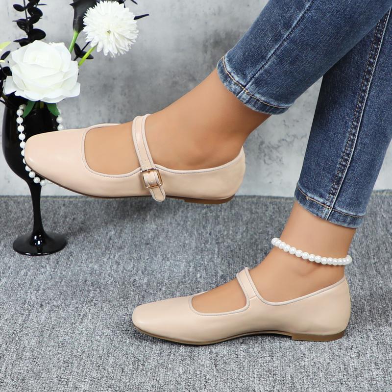 Women's Leather Mary Jane Ballet Flats Comfortable Slip-on Square Toe Soft Work Flats Classic Retro Footwear Flat Shoes for Daily Wear DB