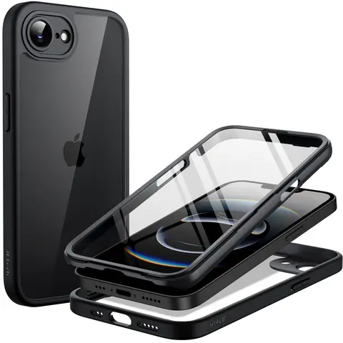JETech TPU+PC Protective Wireless Case for iPhone 17e/16e (IP17e/IP16e), 360-Degree Full Body Shockproof Cover with Built-in Glass Screen Protector, Heavy-Duty Protection Polycarbonate Transparent Back & Precise Camera Cutouts
