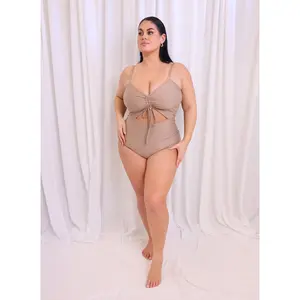 Amara Drawstring Cut Out Swimsuit - Taupe