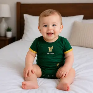 [Custom Inbox or Note] - Green Mexico Baby Bodysuit, Gold Accent Infant One Piece, Soccer Style Baby Outfit