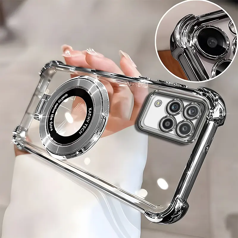 Suitable for [Galaxy A12] high-end phone case🥰, Electroplated Luxury Clear Phone Case with Ring Stand Holder 4-Corner Shockproof Camera Protective Cover 952
