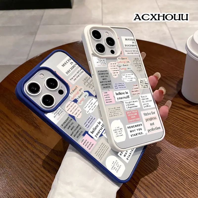 Success Mindset Quote Collage Pattern Magnetic Phone Case for iPhone 17 16 15 14 Pro Max 13 12 11 XR XS Plus Anti-Yellowing Shockproof Lightweight Transparent Acrylic Soft Cover Supports Wireless Charging
