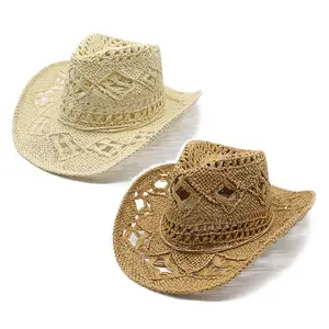 Woven Cowboy Hat for Women & Men – Breathable Straw Western Sun Hat with Cutout Design, Summer Beach Festival Rodeo Concert Accessory, Country Style Boho Cowgirl Hat Perfect for Outdoor Parties, Travel, Vacations, Fashion Outfits & Everyday Wear