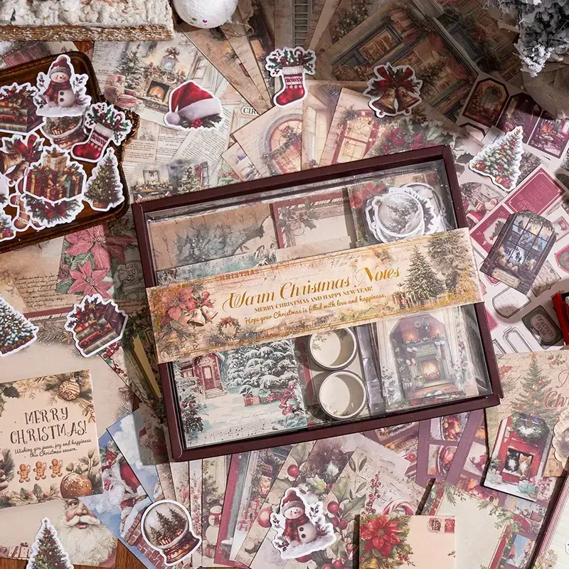 201-Piece Christmas Scrapbooking Kit - A6 Size Vintage DIY Craft Set with 2011-2025 Theme Pages, Stickers, Washi Tapes, Die-Cut Frames, Cutting Die Embellishments for Journal Lovers