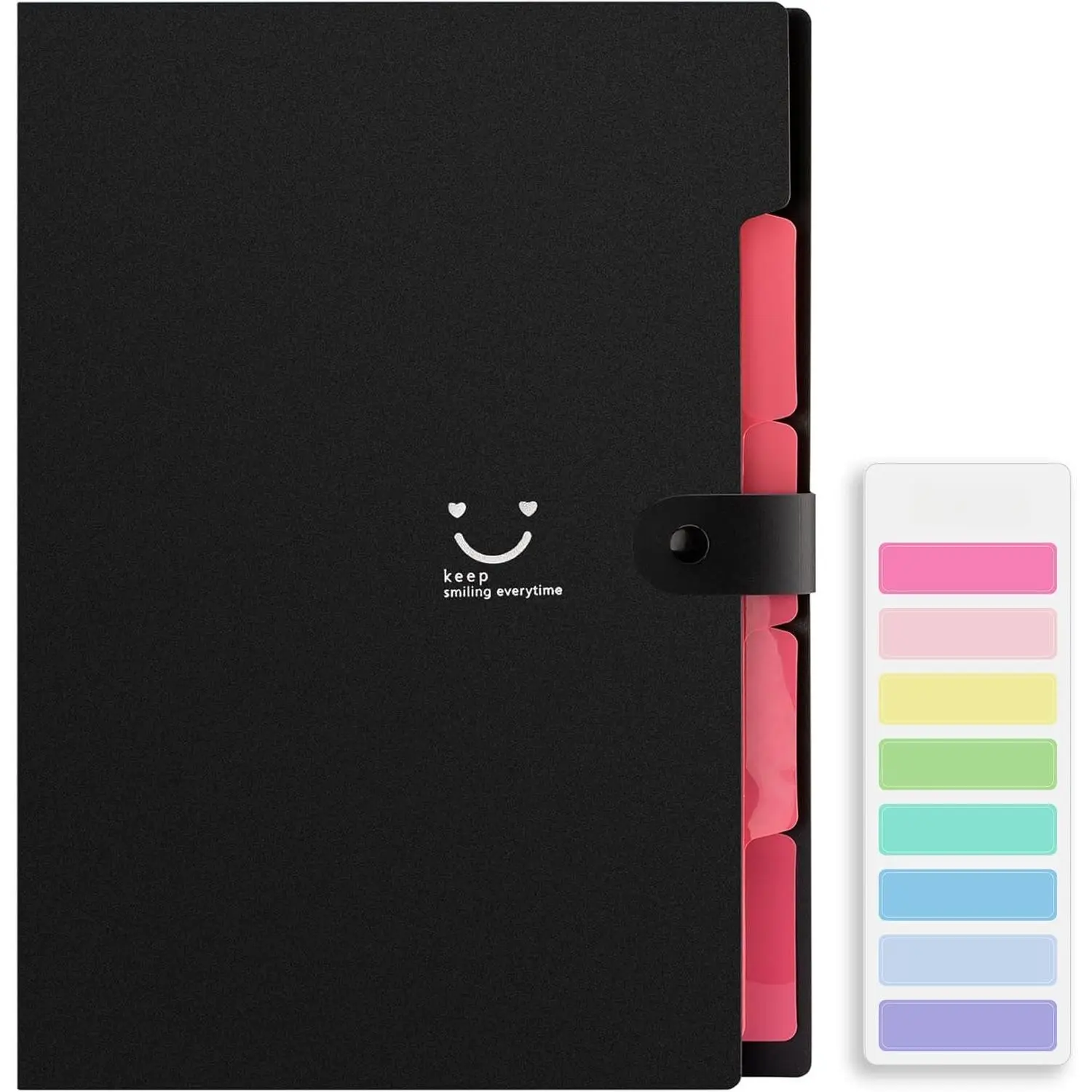 Accordion File Organizer, Letter Size, 5 Pocket Expanding File Folder, Cute File Folder with Labels, Portable File Organizer for School Office Supplies, Folders for Documents, Black