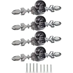 Black Skull Drawer Knobs Handles, 4Pcs Unique Crystal Cabinet Pulls Single Hole Zinc Alloy Base with Backplate for Dresser Wardrobe Cupboard Kitchen Hardware Furniture Decoration Glass Handle (Black)