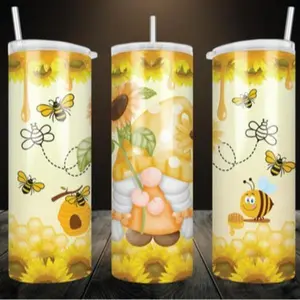 Bees + gnomes | 20oz  Skinny sublimation tumbler transfer print out Bottle Drinkware Portable Reusable Bottled Washable