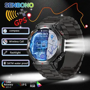 SENBONO Men's Smartwatch Features a GPS GPT Compass Wireless Calling Multiple Sports Modes 3 ATM Water Resistance ter Resistance