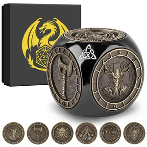6-Side DND Dice Wheel Gift Box Set, Retro Wheel Metal Polyhedral Board Game Prop, Desktop Role Playing Decoration Collectibles Game Dice Accessories