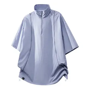 Men’s stand collar half-zip short-sleeve T-shirt, lightweight for summer, quick-drying and breathable, loose drop-shoulder fit, sun protection, outdoor casual, versatile top #SummerWins