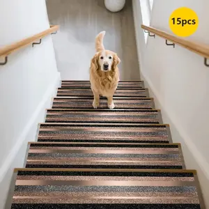 15pc Non-Slip Durable Stair Mats, Home Stair Carpet, Modern Simple Striped, Stair Step Pads, Decorative Protection