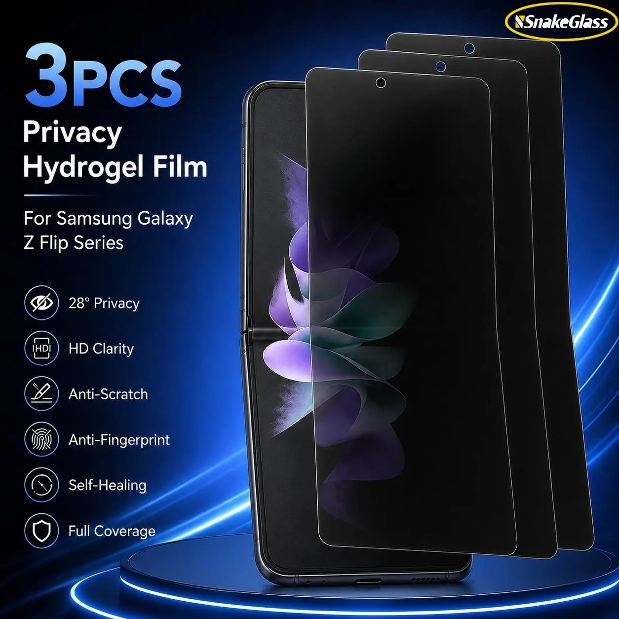 3 PCS Privacy Hydrogel Film for Samsung Galaxy Z Flip 4 5 6 7 3  7 FE 5G Screen Protector Anti-Spy Soft Protection Bubble Free
