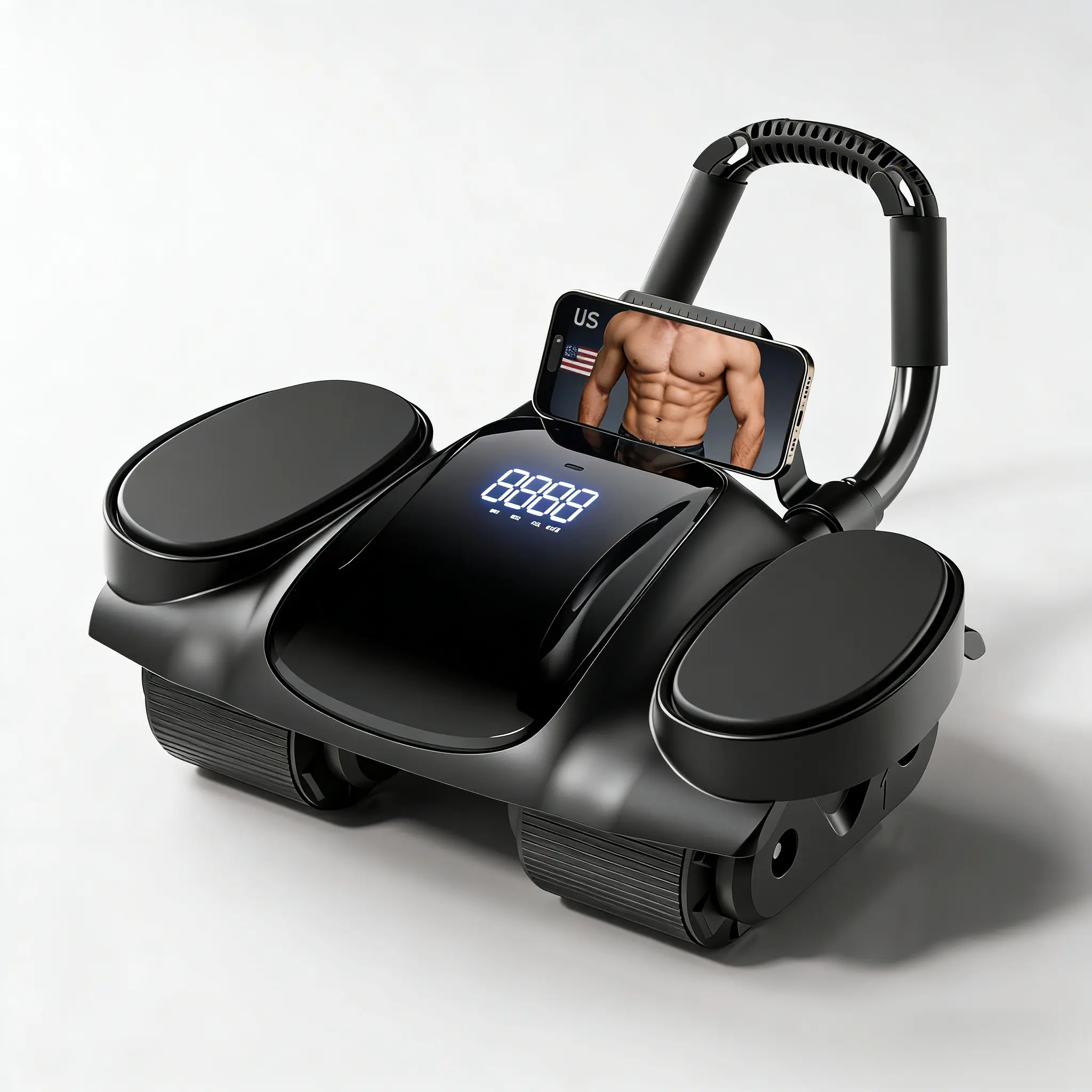4-Wheel Ab Roller with Digital Counter, Thick Elbow Pad, Phone Holder & Automatic Rebound Core - Silent Operation, Smooth Operation for Quiet Environment, Non-Electric Home Fitness Trainer for Beginners, Quiet Indoor Roll