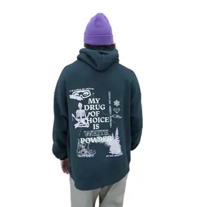 White Powder Hoodie Back Design, Hooded Sweatshirt For Skiing and Snowboarding Cotton Fabric Menswear Soft Sport Sweaters